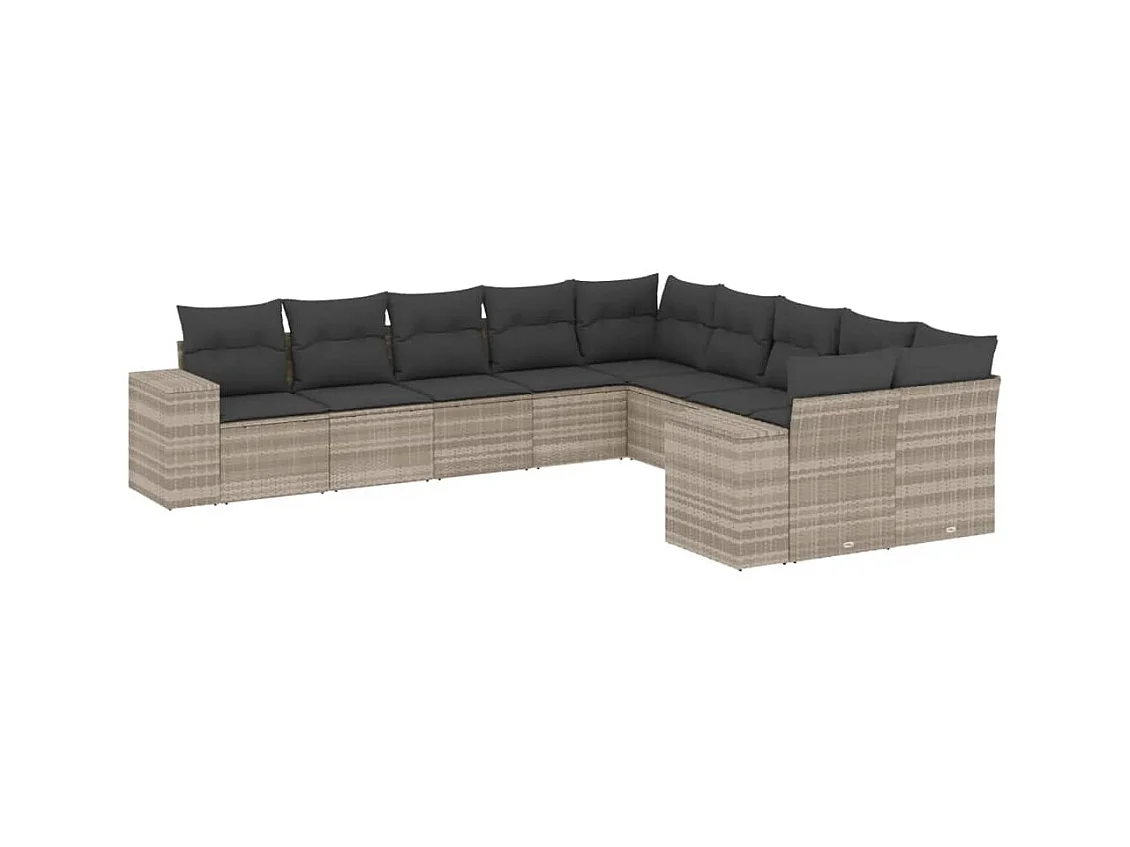 Set Divano Giardino 10 pz con Cuscini Grigio Chiaro Polyrattan