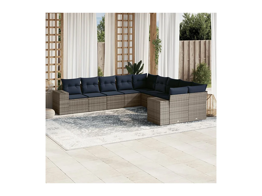 Salon de jardin avec coussins 10 pcs gris clair résine tressée