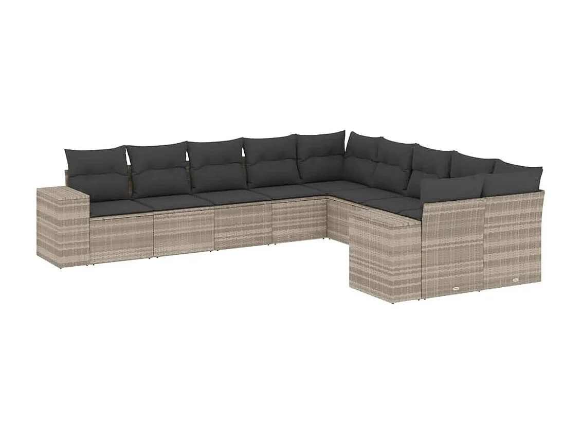 Salon de jardin avec coussins 10 pcs gris clair résine tressée