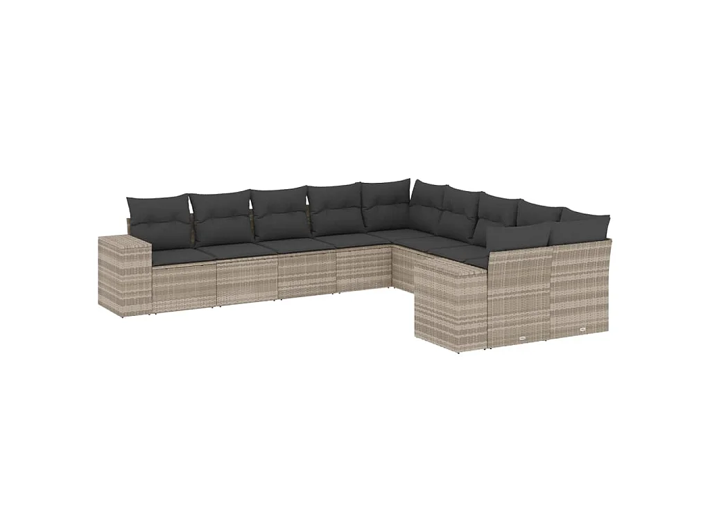 Salon de jardin avec coussins 10 pcs gris clair résine tressée