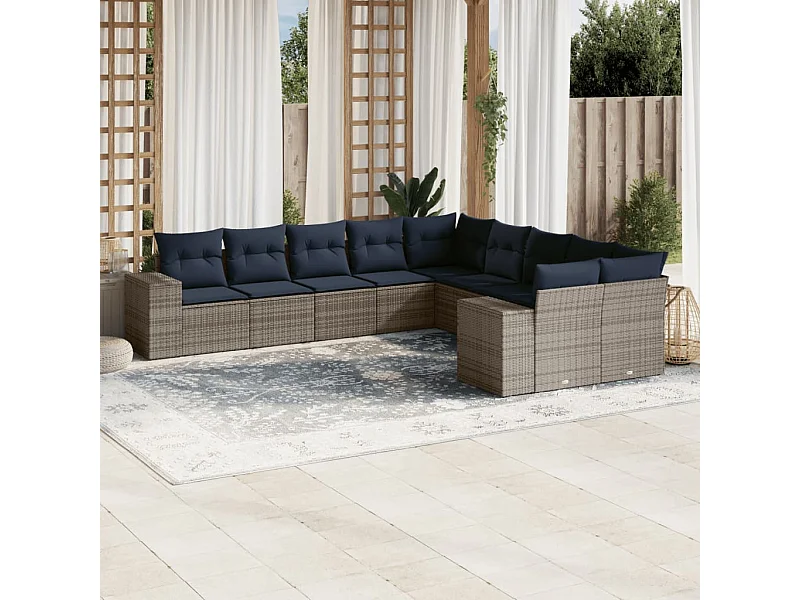 Salon de jardin avec coussins 10 pcs gris clair résine tressée