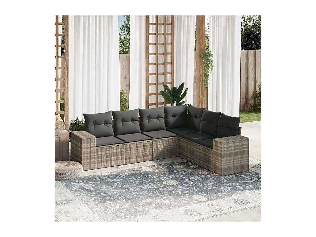 6-tlg. Garten-Sofagarnitur mit Kissen Hellgrau Poly Rattan