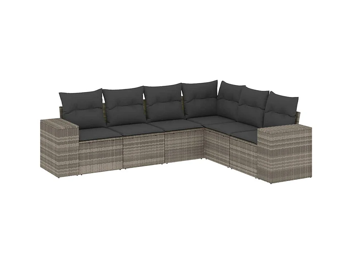 6-tlg. Garten-Sofagarnitur mit Kissen Hellgrau Poly Rattan