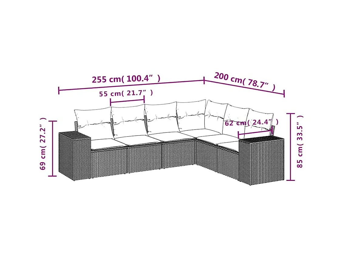 6-tlg. Garten-Sofagarnitur mit Kissen Hellgrau Poly Rattan