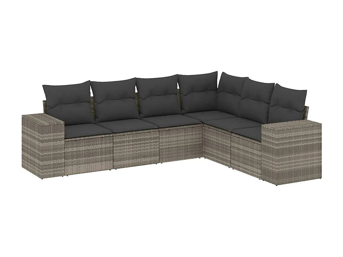 Salon de jardin 6 pcs avec coussins gris clair résine tressée