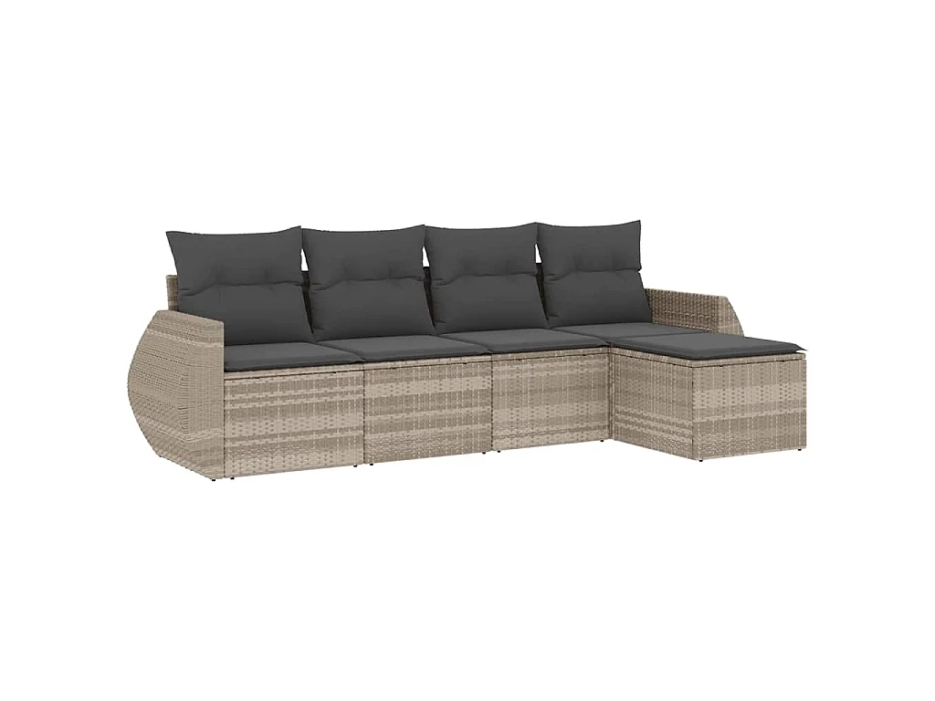 5-delige Loungeset met kussens poly rattan lichtgrijs