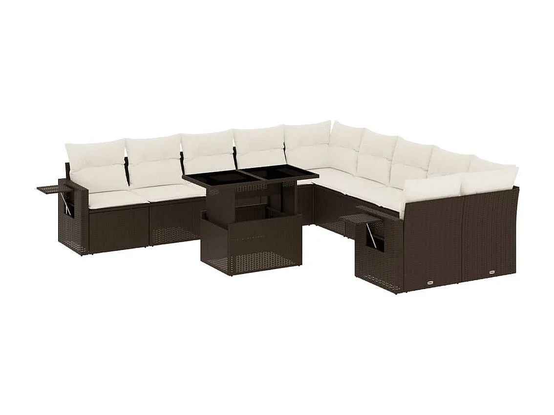 Salon de jardin et coussins 11 pcs marron résine tressée