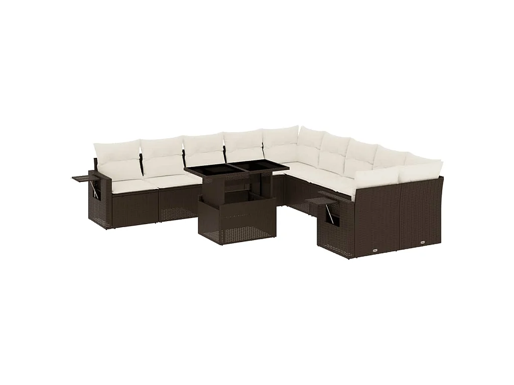 11-tlg. Garten-Sofagarnitur mit Kissen Braun Poly Rattan