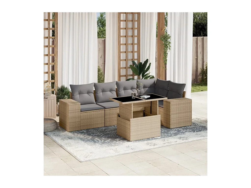 Salon de jardin avec coussins 6 pcs beige résine tressée