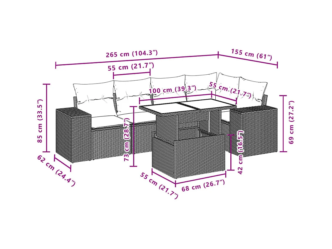 Salon de jardin avec coussins 6 pcs beige résine tressée