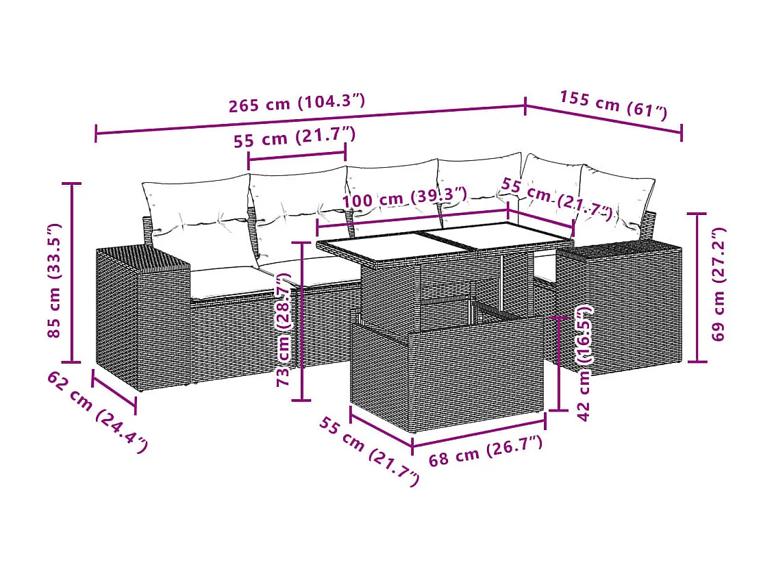 Salon de jardin avec coussins 6 pcs beige résine tressée