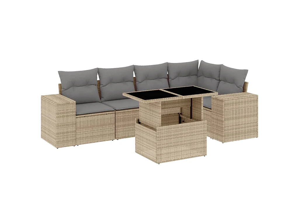 Salon de jardin avec coussins 6 pcs beige résine tressée