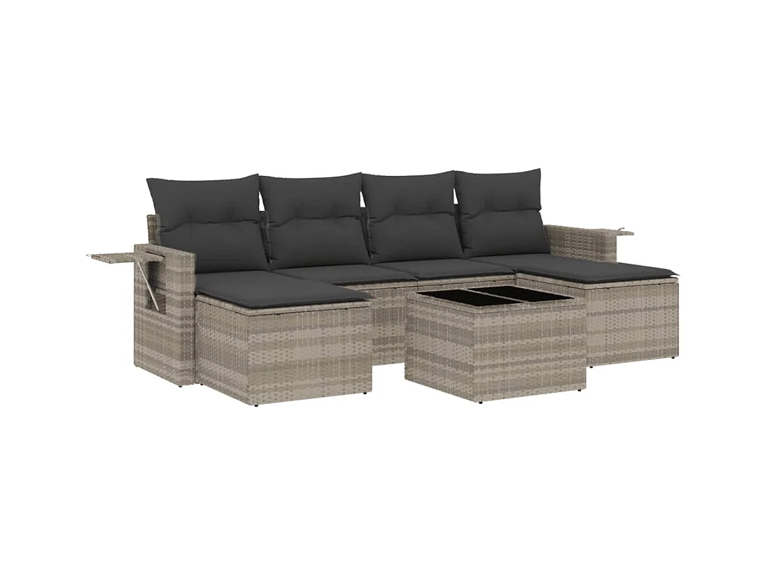 Salon de jardin avec coussins 7 pcs gris clair résine tressée