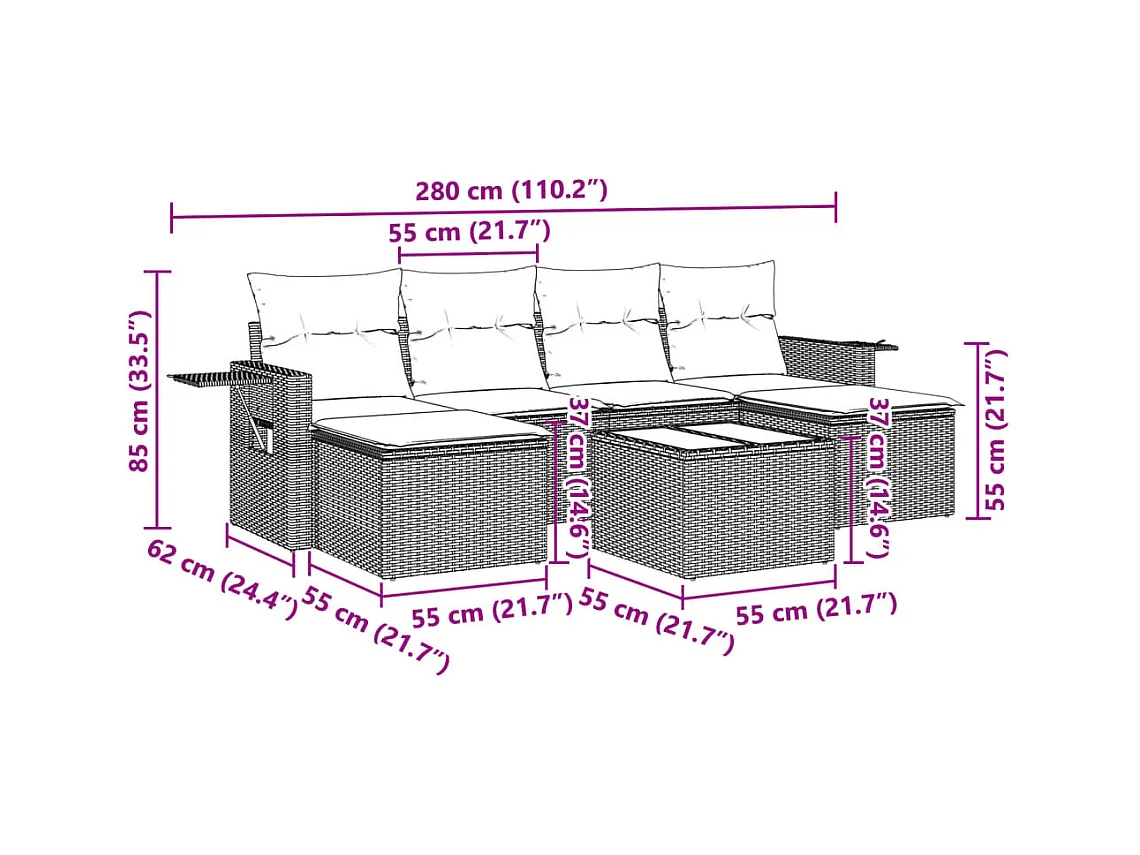 Salon de jardin avec coussins 7 pcs gris clair résine tressée