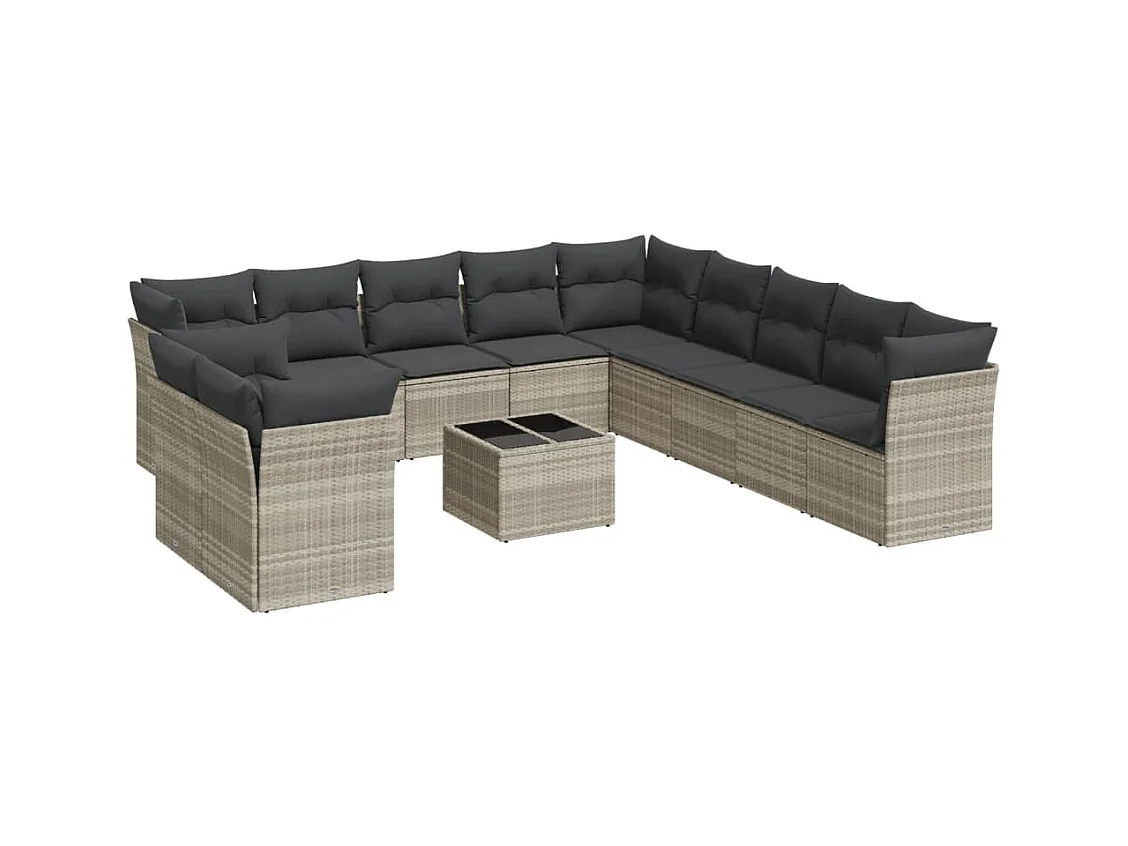 Set Divano Giardino 12 pz con Cuscini Grigio Chiaro Polyrattan
