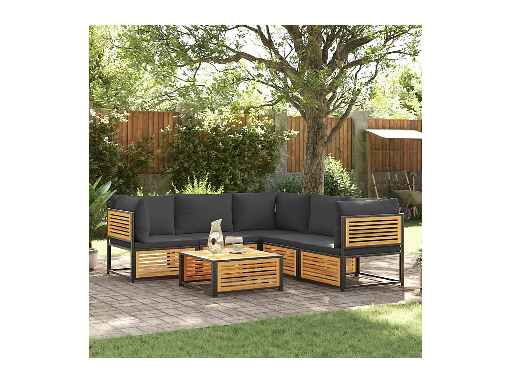 Salon de jardin avec coussins 6 pcs bois d'acacia solide