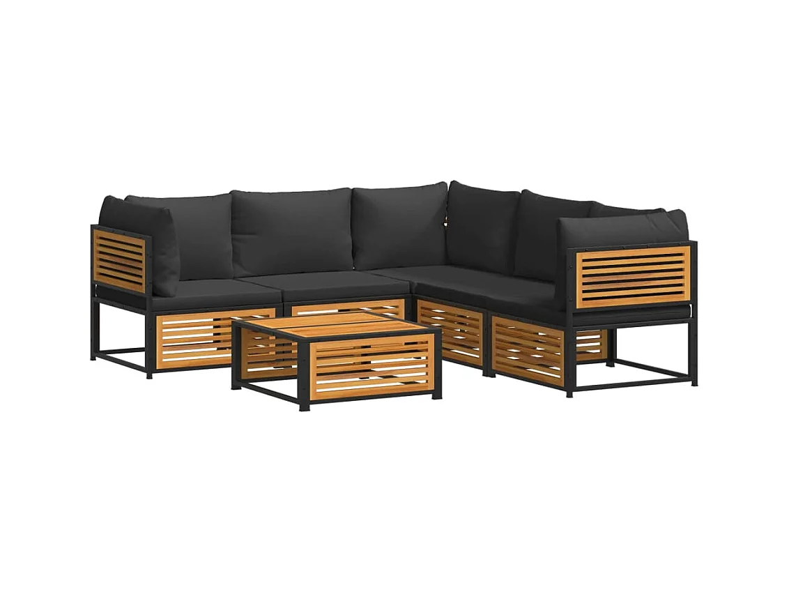 Salon de jardin avec coussins 6 pcs bois d'acacia solide