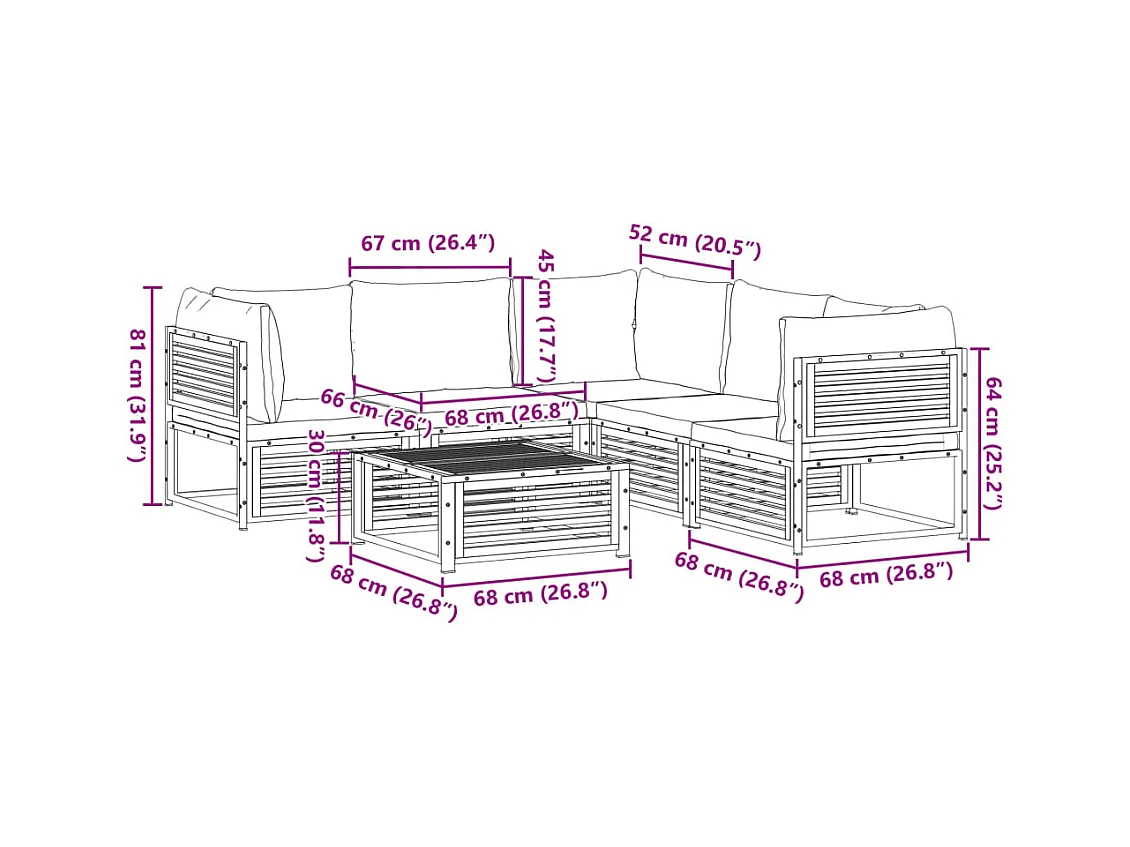 Salon de jardin avec coussins 6 pcs bois d'acacia solide