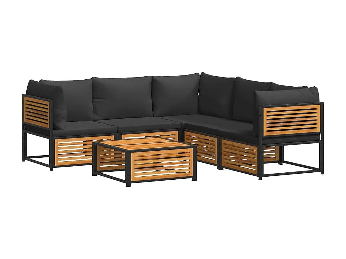 Salon de jardin avec coussins 6 pcs bois d'acacia solide