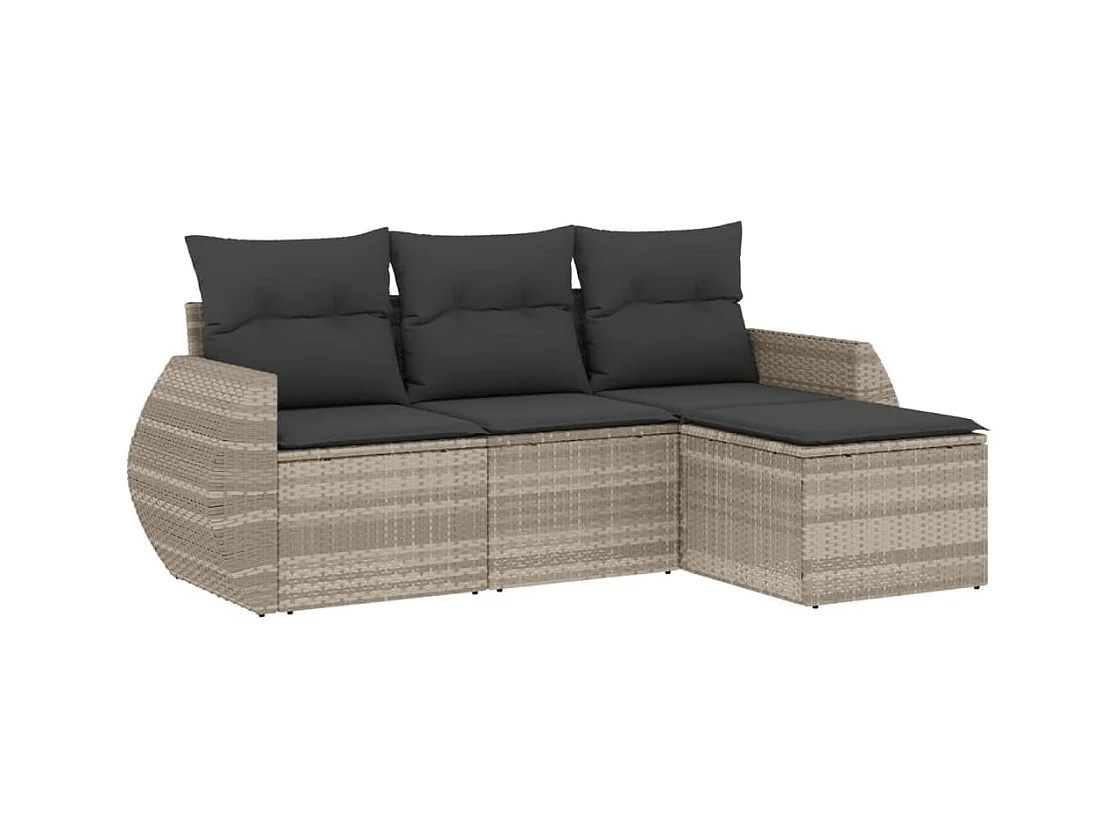 Salon de jardin 4 pcs avec coussins gris clair résine tressée