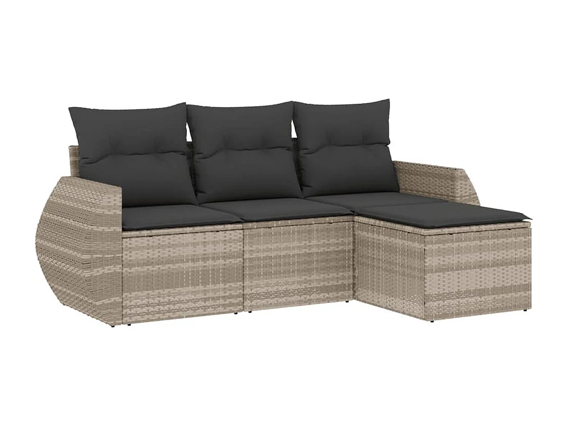 4-tlg. Garten-Sofagarnitur mit Kissen Hellgrau Poly Rattan