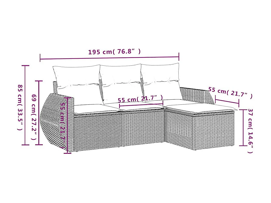 4-tlg. Garten-Sofagarnitur mit Kissen Hellgrau Poly Rattan