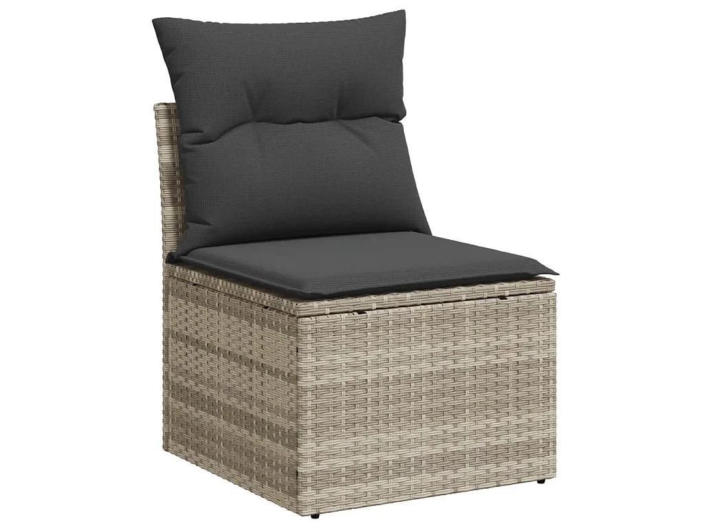 4-delige Loungeset met kussens poly rattan lichtgrijs