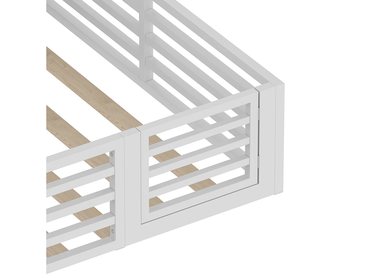 Lit barrière pour enfant - 140 x 200 cm - chevet avec rangements - avec sommier à lattes - MDF + métal - blanc