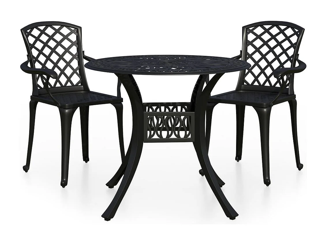 Set da giardino bistrot mobili da esterno terrazza 3 pezzi alluminio pressofuso nero 02_0013510