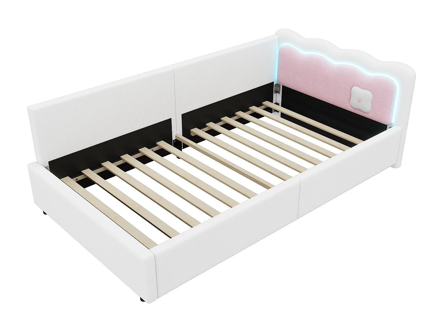 Letto per bambini - 90 x 200 cm - con testiera - Divano letto - LED - Velluto - Rete a doghe - bianco
