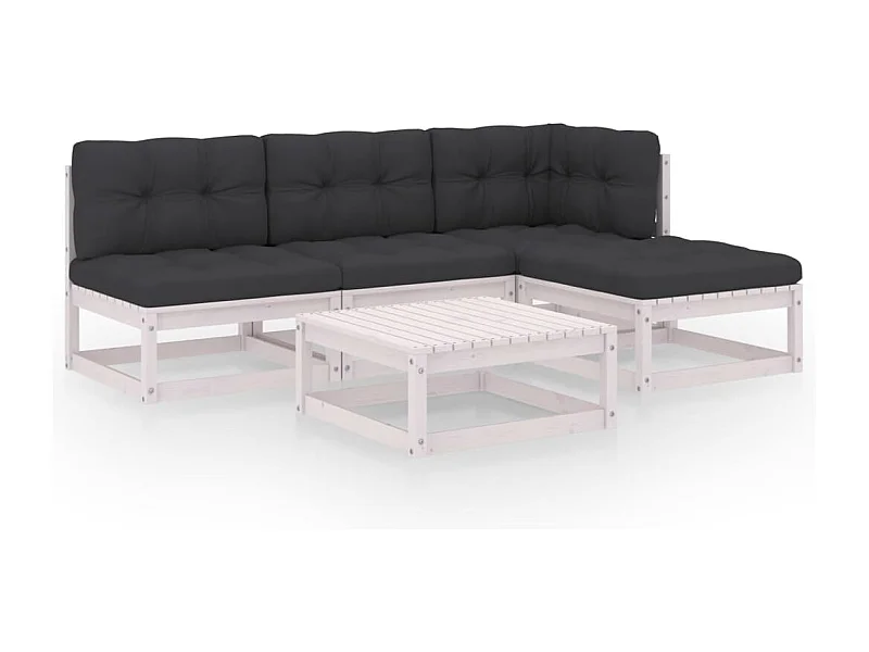 Móveis de jardim móveis de exterior Conjunto de móveis de 5 peças com almofadas madeira maciça de pinho 02_0016324