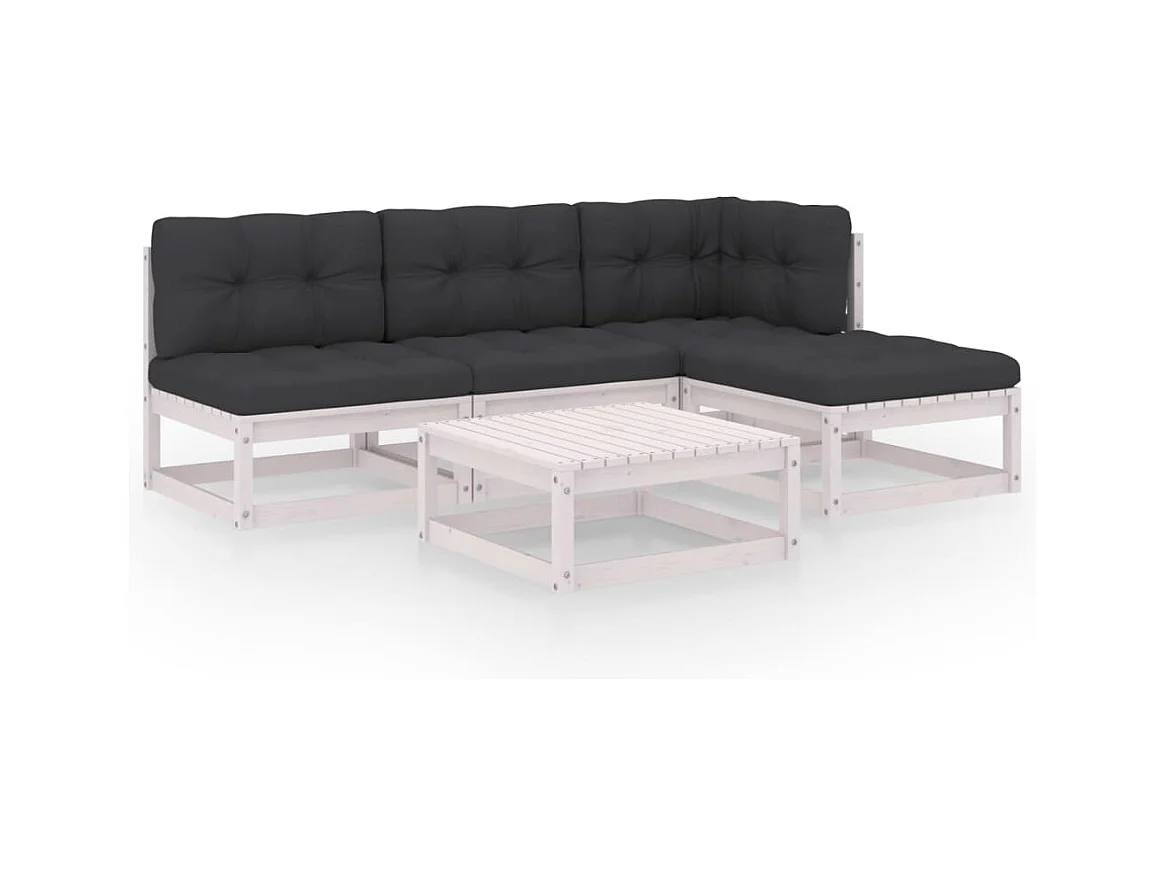 Móveis de jardim móveis de exterior Conjunto de móveis de 5 peças com almofadas madeira maciça de pinho 02_0016324