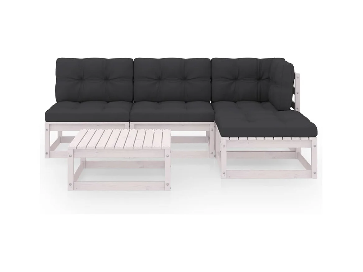 Móveis de jardim móveis de exterior Conjunto de móveis de 5 peças com almofadas madeira maciça de pinho 02_0016324