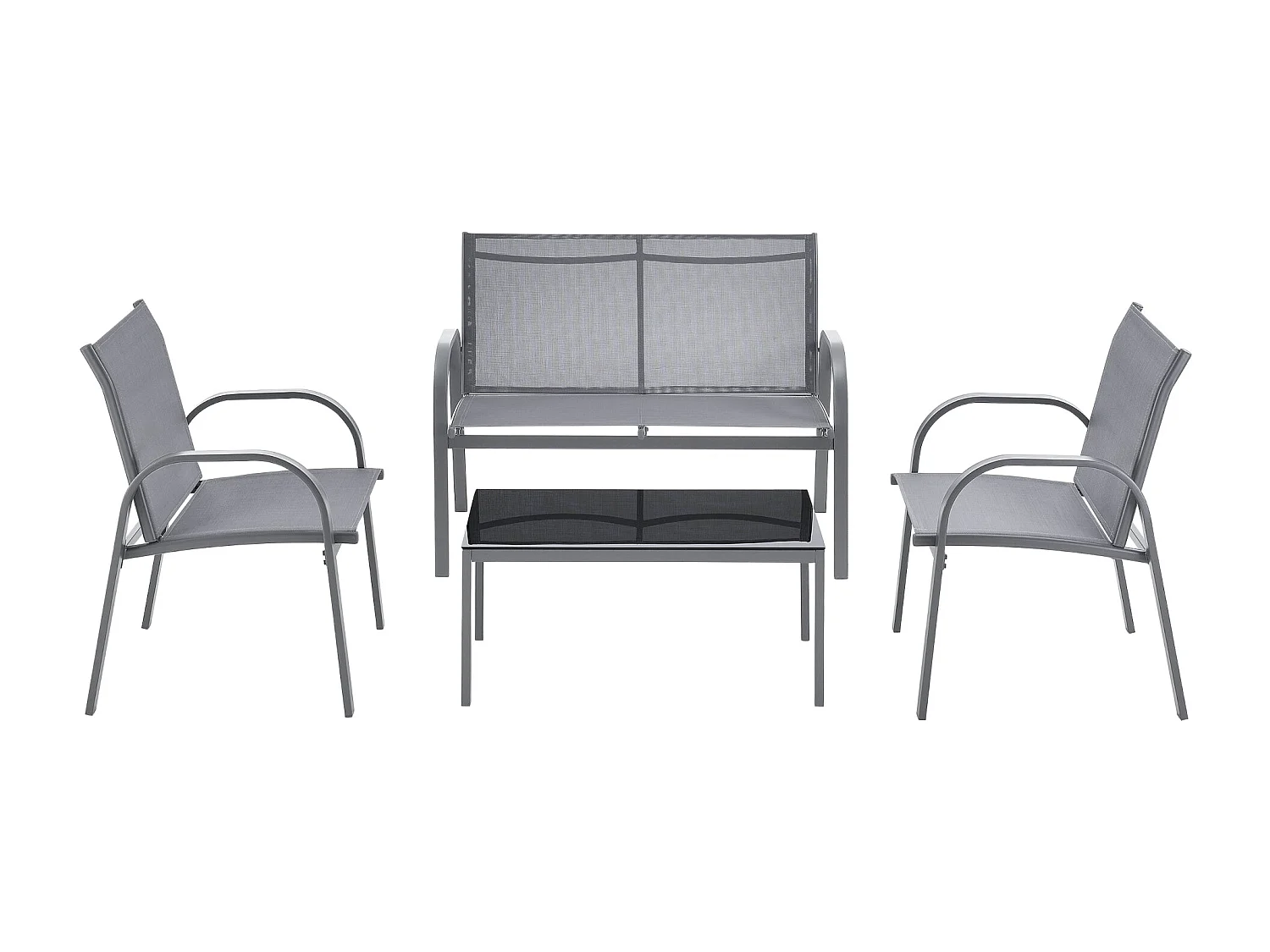 Juego de muebles de jardín 4 gagra acero PVC poliéster negro gris claro 03_0008232