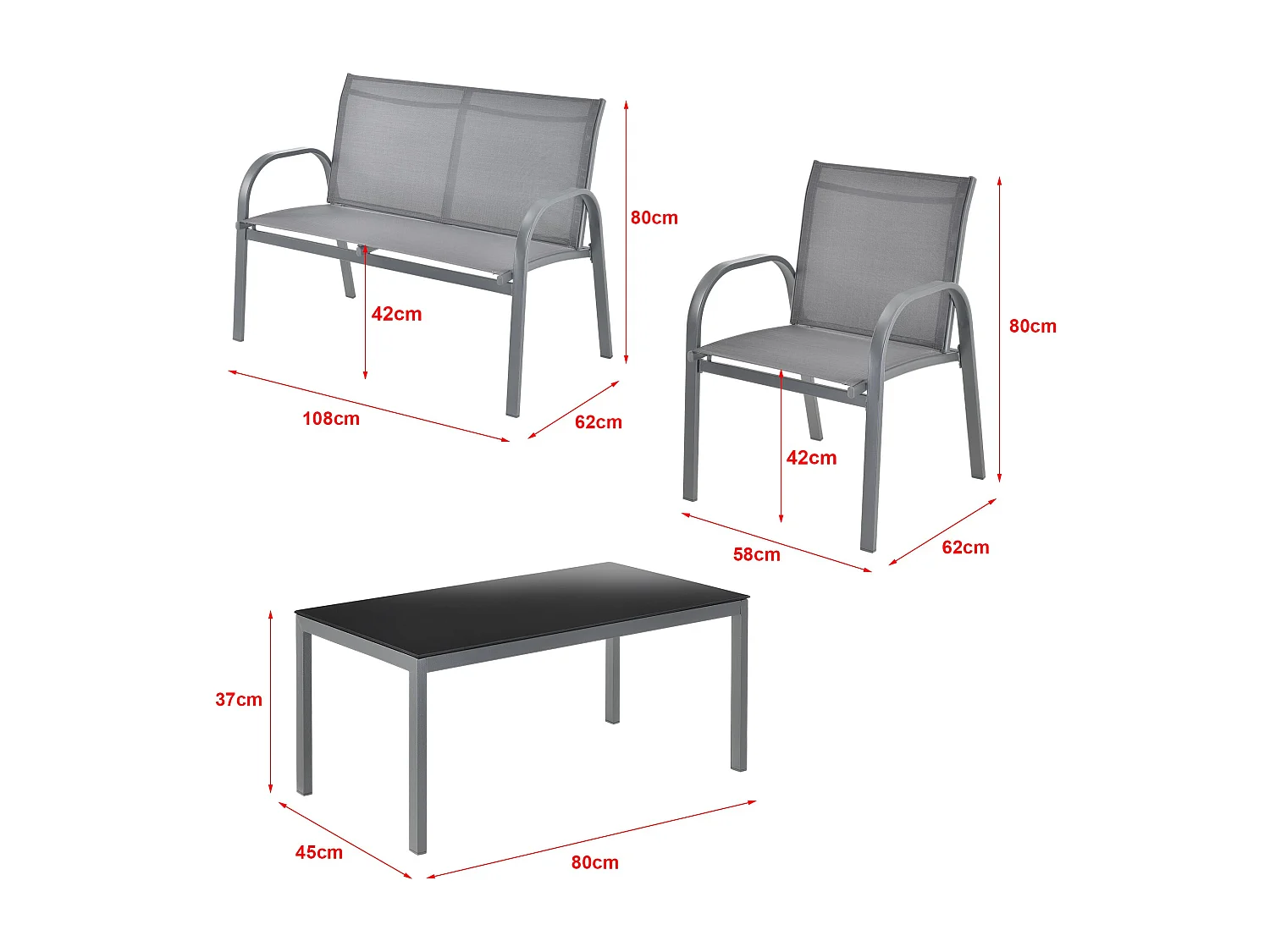 Juego de muebles de jardín 4 gagra acero PVC poliéster negro gris claro 03_0008232