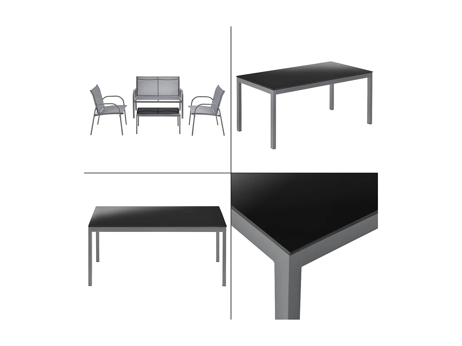 Juego de muebles de jardín 4 gagra acero PVC poliéster negro gris claro 03_0008232