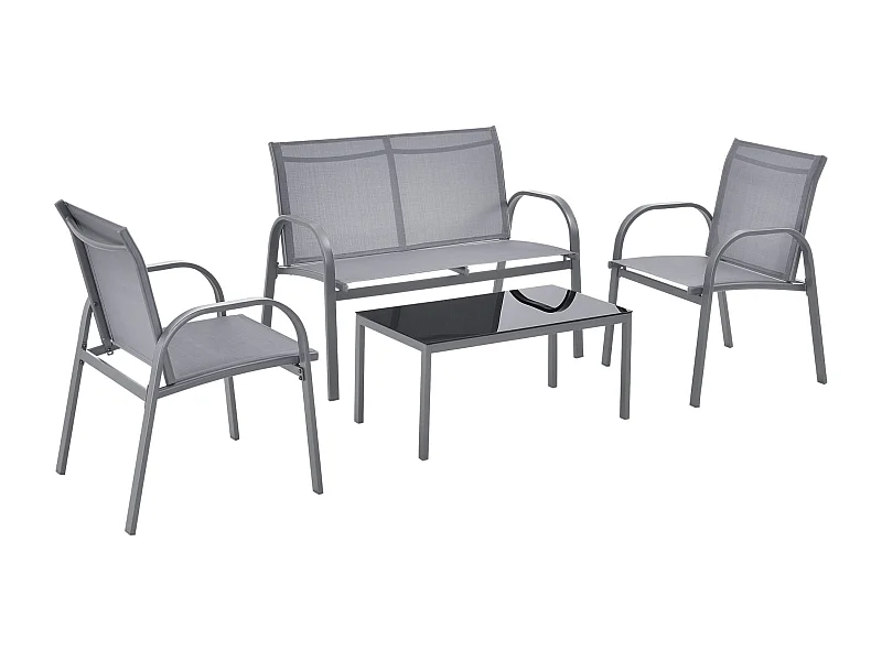 Juego de muebles de jardín 4 gagra acero PVC poliéster negro gris claro 03_0008232