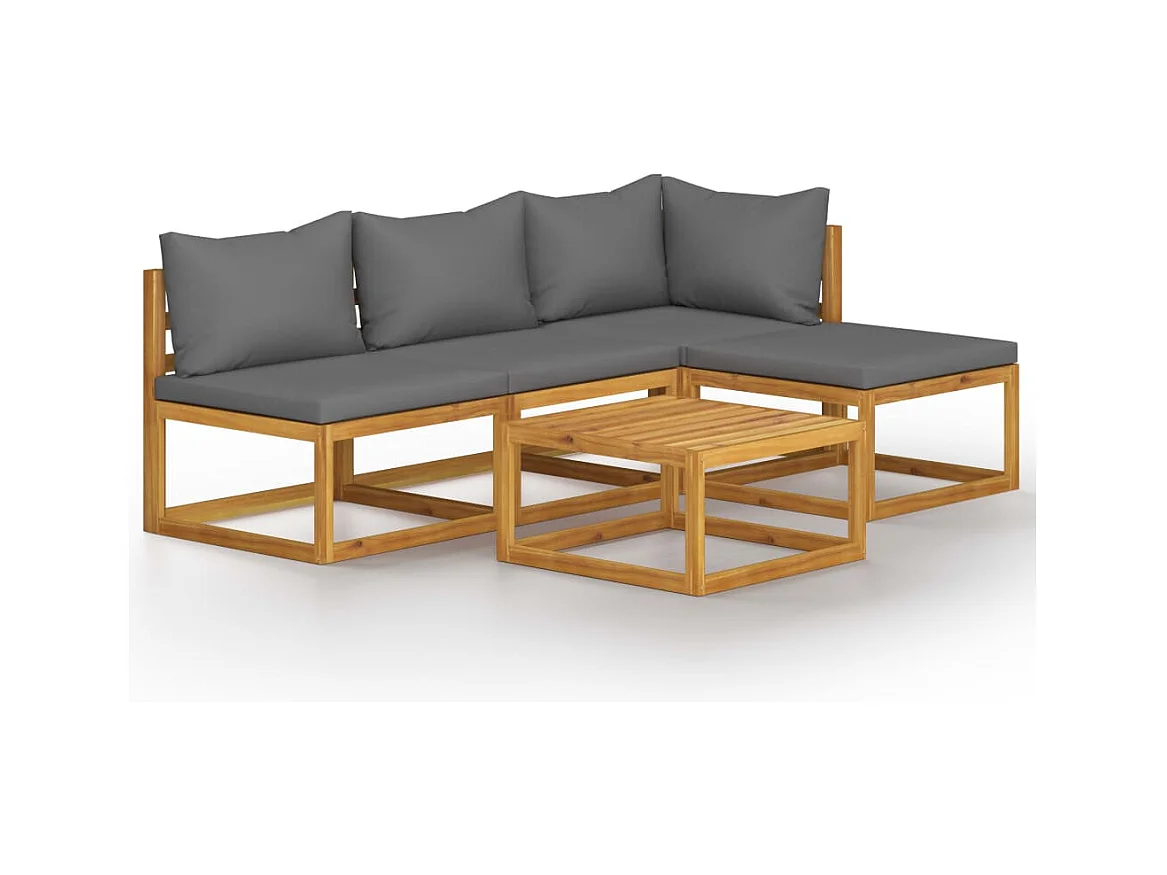 Mobili da giardino mobili da esterno Set di mobili da 5 pezzi con cuscino in legno massello di acacia 02_0016288