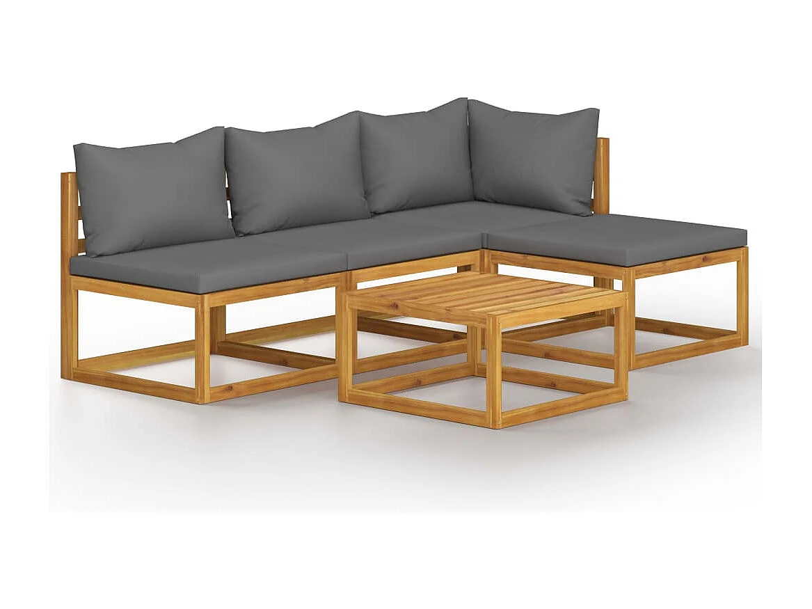 Mobili da giardino mobili da esterno Set di mobili da 5 pezzi con cuscino in legno massello di acacia 02_0016288