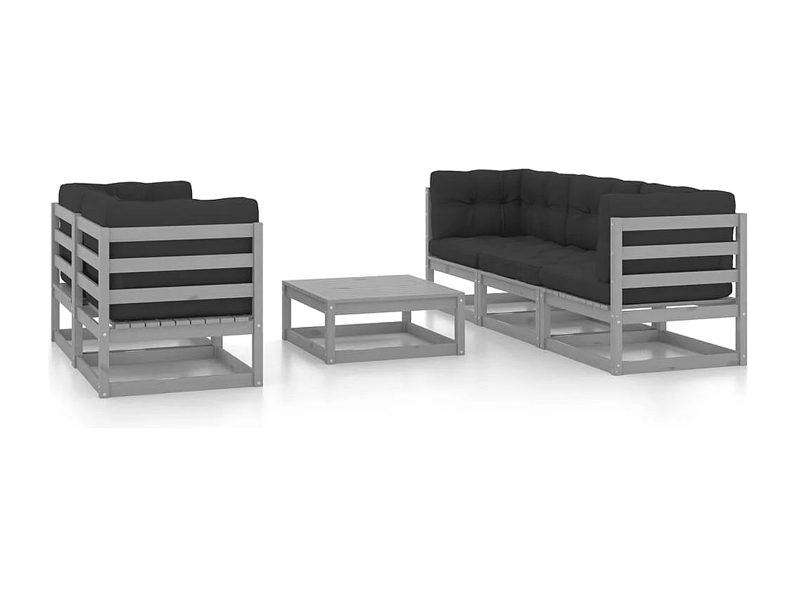 Mobili da giardino mobili da esterno Set di mobili da 6 pezzi con cuscini in legno di pino massiccio 02_0016676