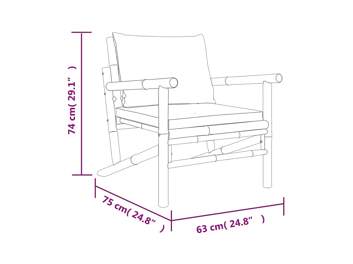 Muebles de jardín muebles de exterior Juego de muebles de 3 piezas con cojines de bambú blanco crema 02_0015921