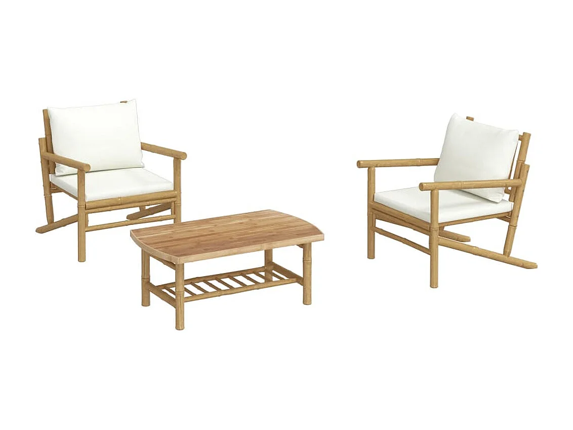 Mobili da giardino mobili da esterno Set di mobili da 3 pezzi con cuscini in bambù bianco crema 02_0015921