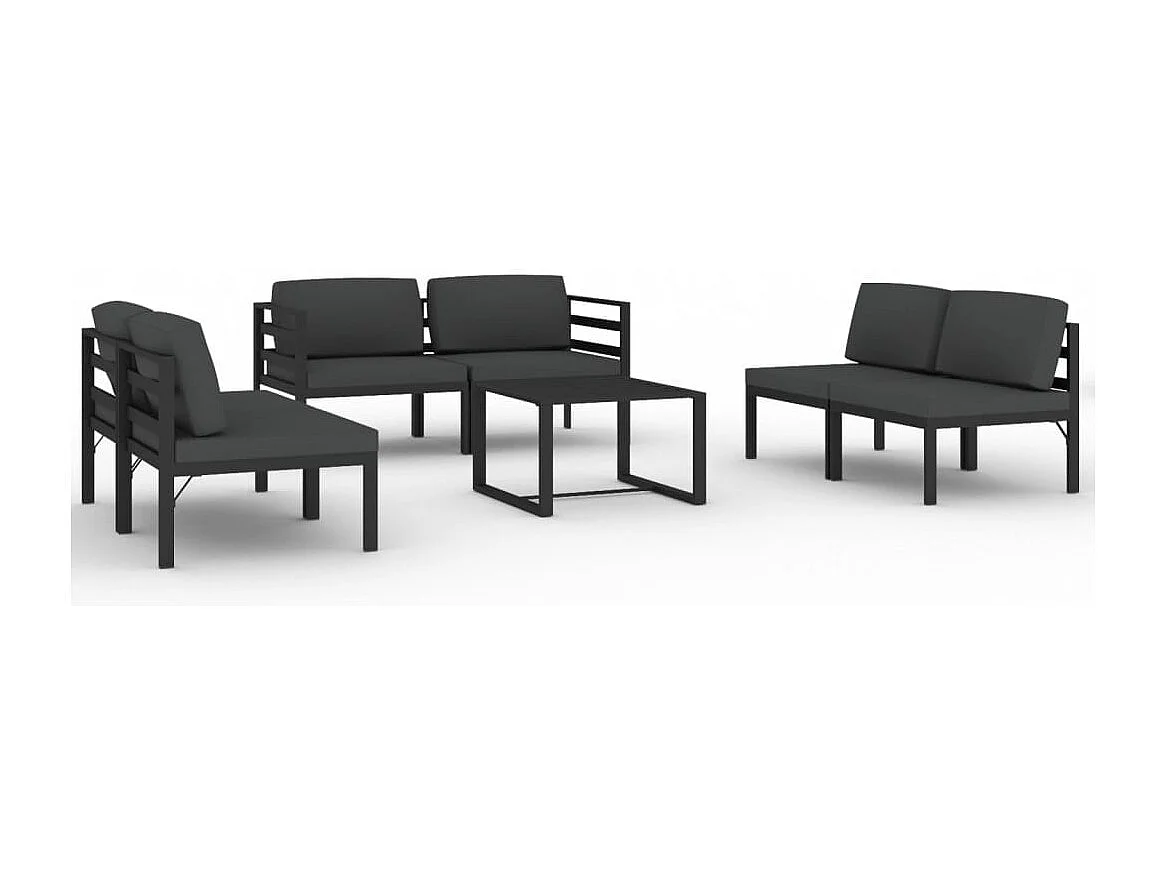 Conjunto de móveis de jardim móveis de exterior 7 peças com almofadas alumínio antracite 02_0017063