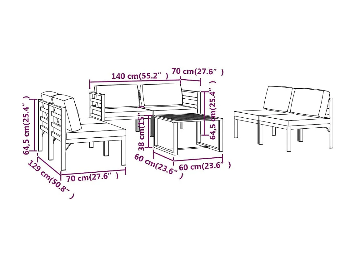 Conjunto de móveis de jardim móveis de exterior 7 peças com almofadas alumínio antracite 02_0017063
