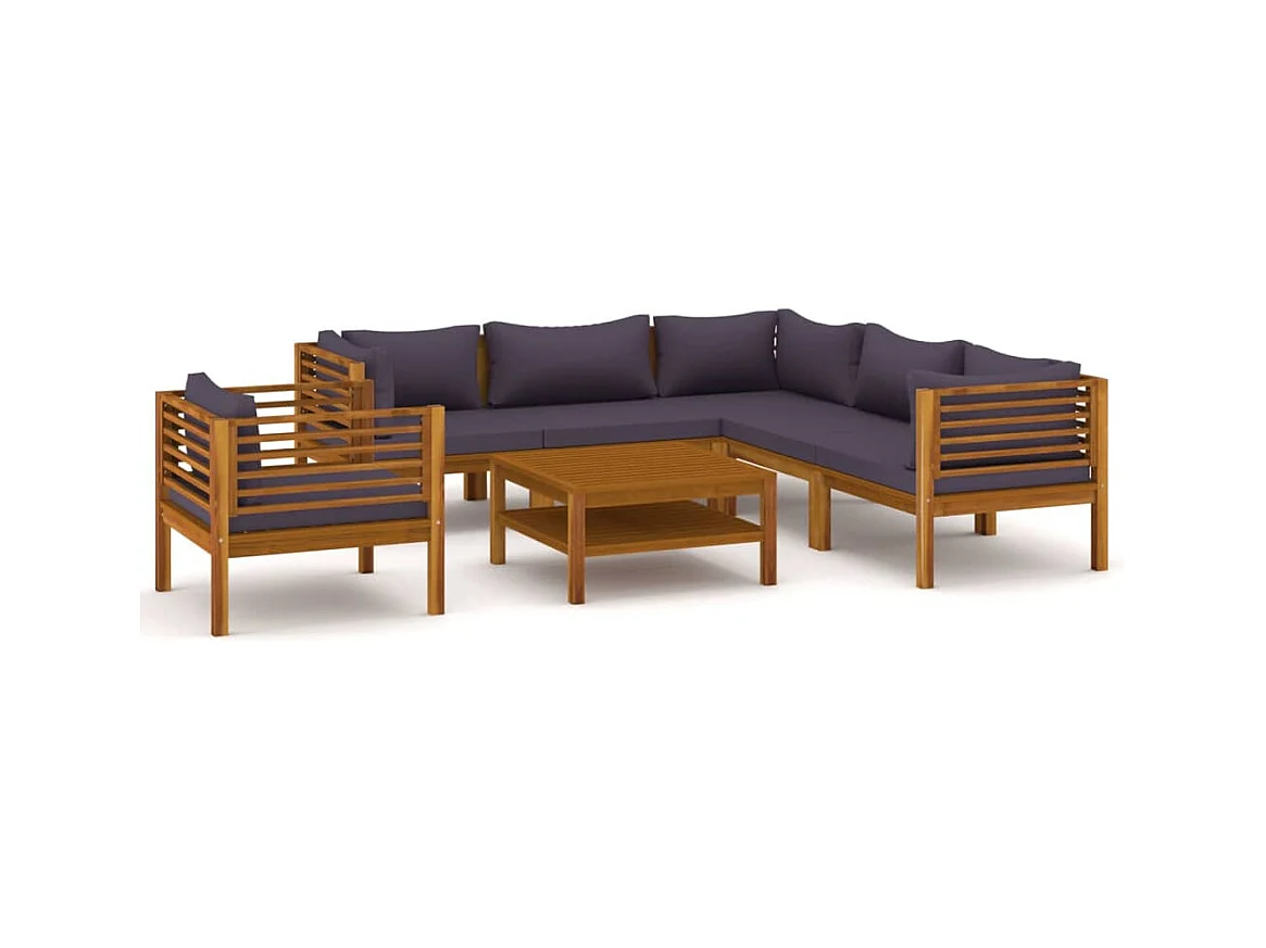 Mobili da giardino mobili da esterno Set di mobili da 7 pezzi con cuscino in legno massello di acacia 02_0017057