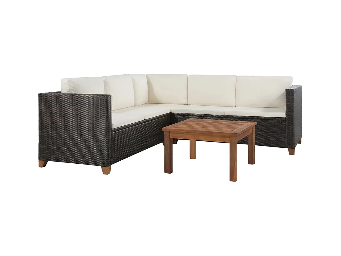 Mobili da giardino mobili da esterno Set di mobili da 4 pezzi con cuscini in resina intrecciata marrone 02_0016192