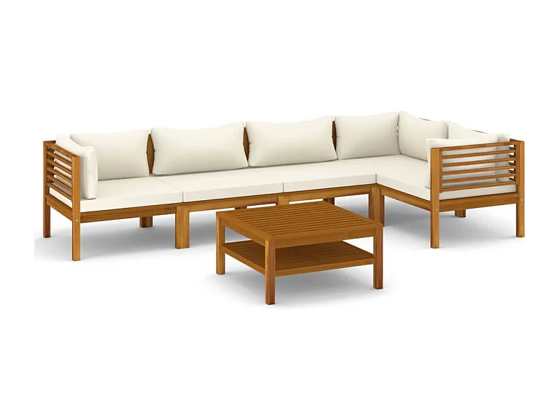 Móveis de jardim móveis de exterior conjunto de móveis de 6 peças com almofada creme madeira de acácia maciça 02_0016625