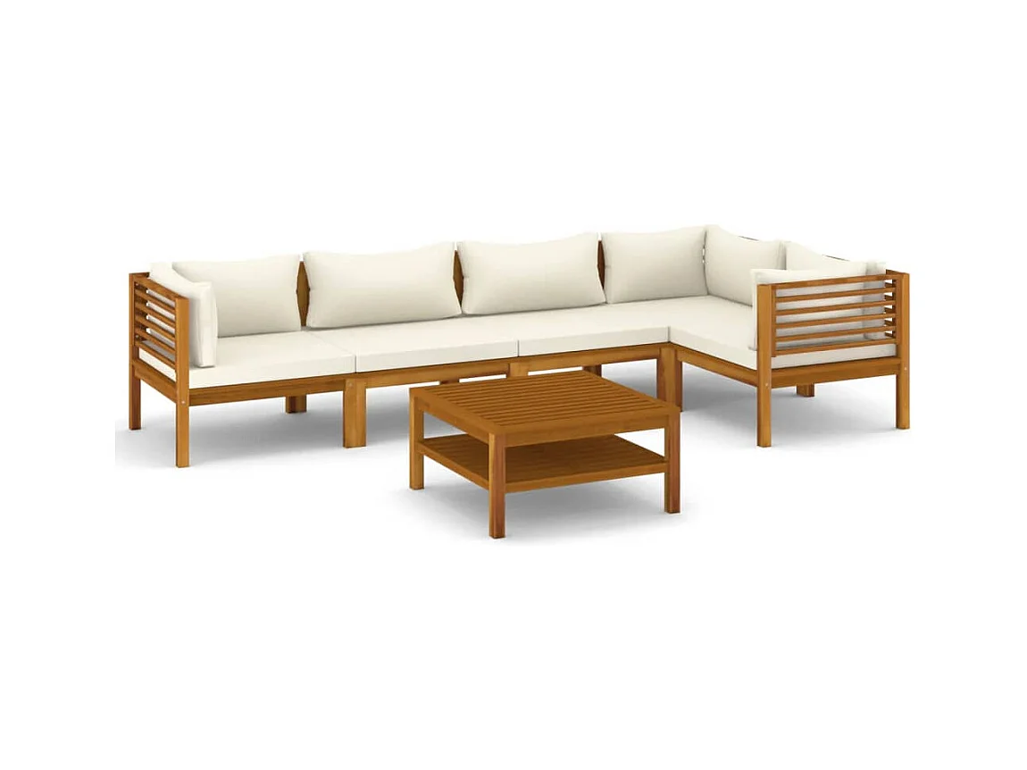 Mobili da giardino mobili da esterno Set di mobili da 6 pezzi con cuscino color crema in legno massello di acacia 02_0016625
