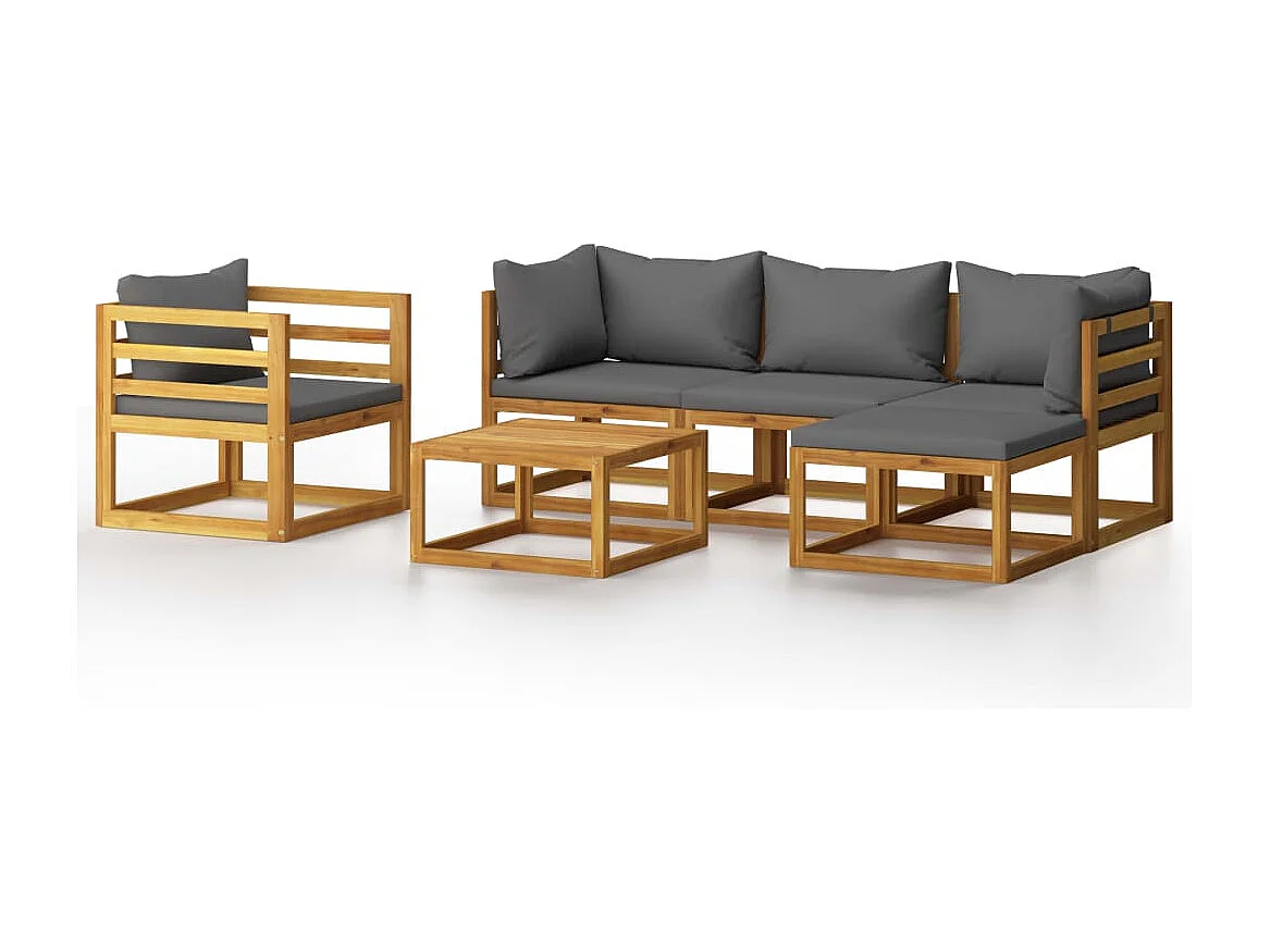 Mobili da giardino mobili da esterno Set di mobili da 6 pezzi con cuscino in legno massello di acacia 02_0016620