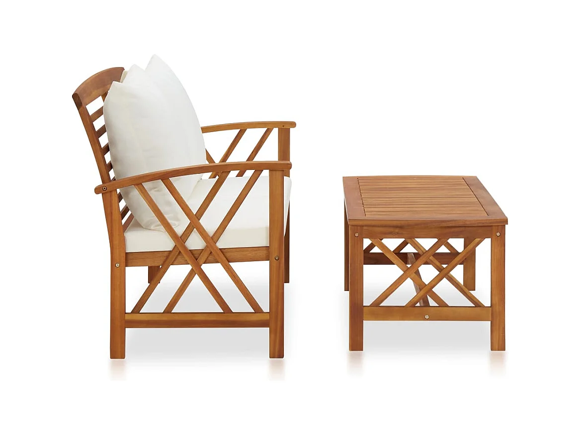 Móveis de jardim móveis de exterior Conjunto de móveis de 2 peças com almofadas madeira de acácia maciça 02_0015882